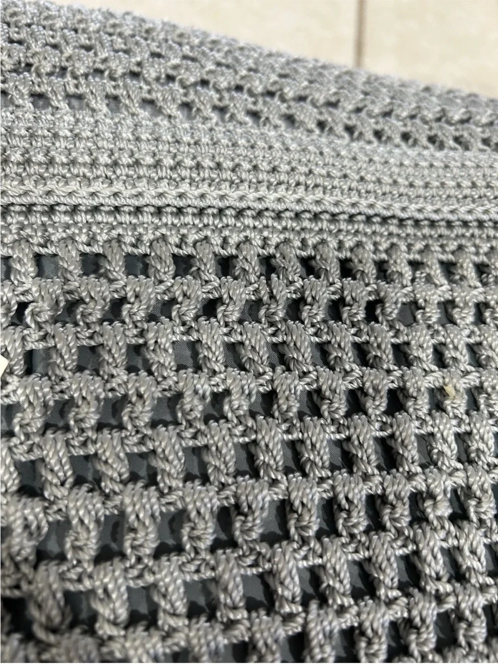 Crate and Barrel set of 3 crochet throw pillows gray
